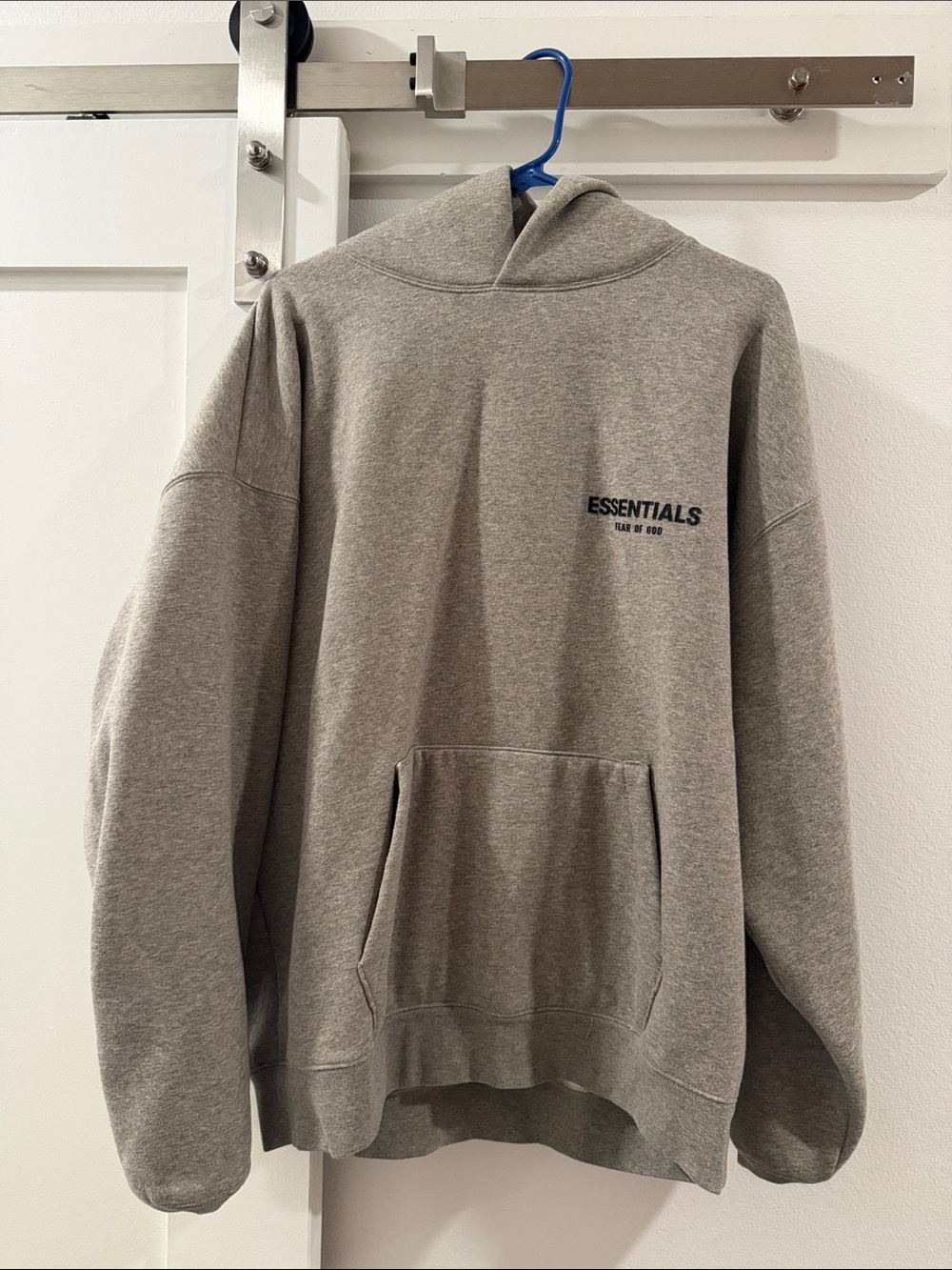 Essentials Grey Pullover Hoodie with Chest Logo